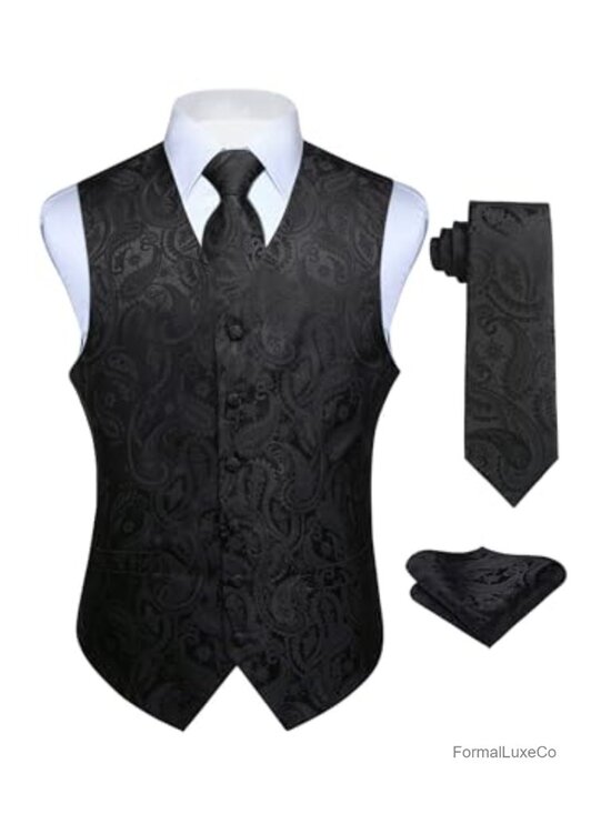 Other - Mens Paisley Suit Vest Tie Set 3PCS Silk Blend Tuxedo Vest Wedding Formal